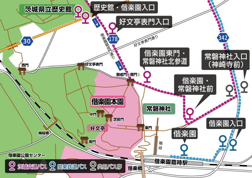 偕楽園周辺バス停MAP